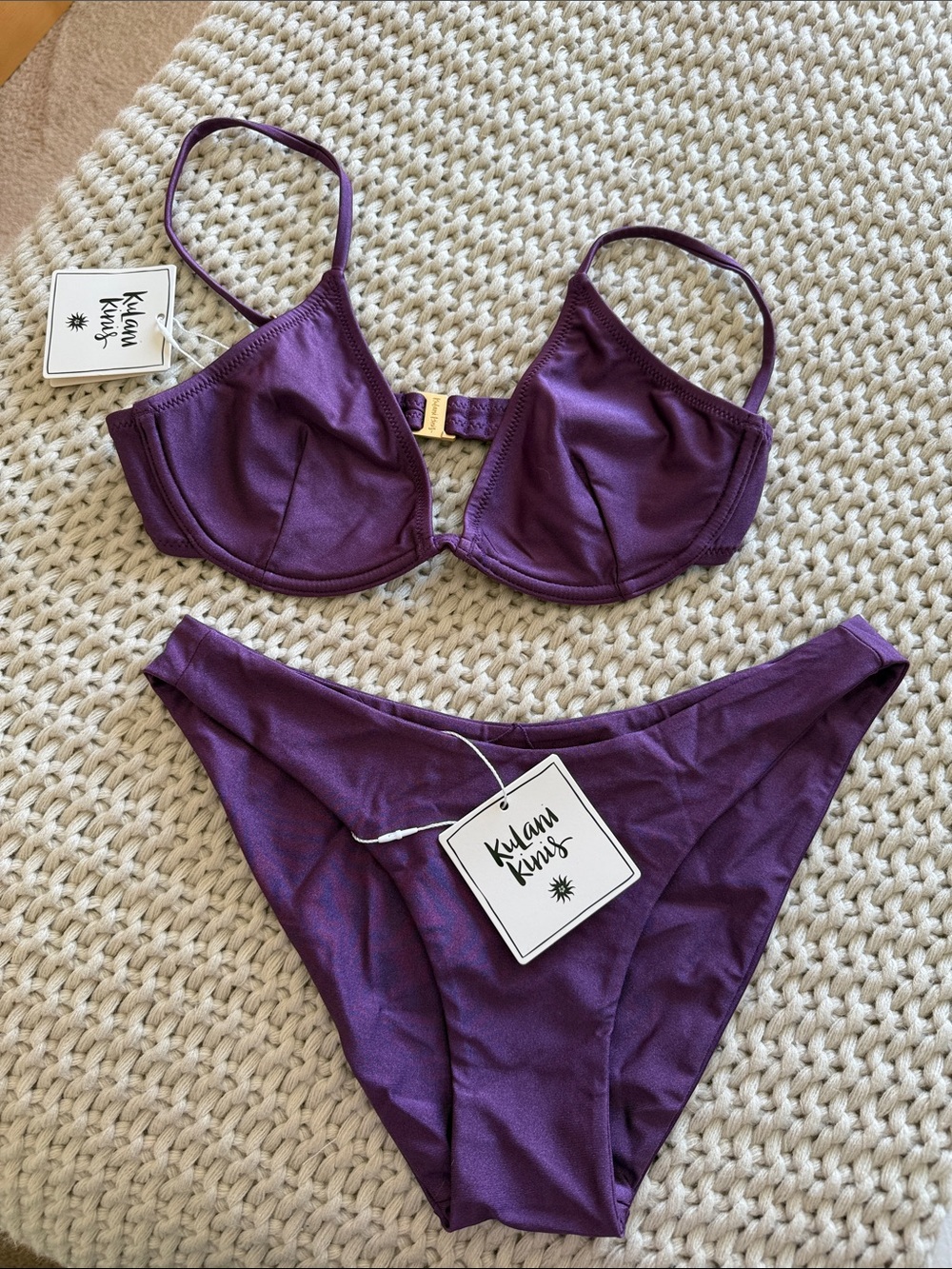 New Kulani Kinis sugar plum Shimmer Purple Bikini set -Top M-Bottom S full cover
